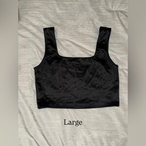 Black Square-Neck Crop Tank Top - Large